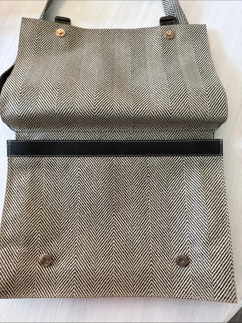 Canvas Herringbone Crossbody Bag - Beige/Tan